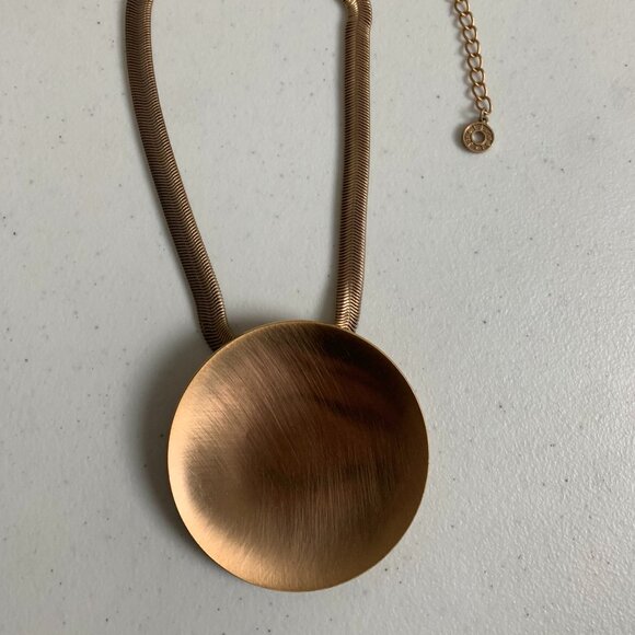 Vintage Gold-Tone Statement Necklace – 17” Snake Chain with Large Round Pendant - Picture 1 of 13